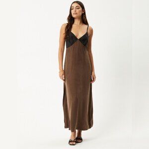 Afends Giselle Cupro Maxi Dress - Coffee - Size Large